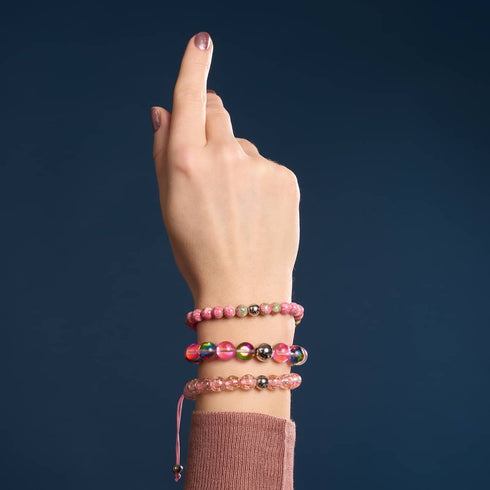 Eau de rose | Argent | Bracelet macramé verre luciole